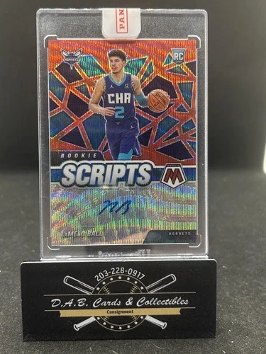 2020-21 Panini Mosaic LaMelo Ball Rookie Scripts Red Wave Auto Hornets V01