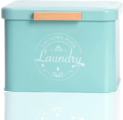 Laundry Pods Holder with Hinged Lid, Farmhouse Space-Saving Metal Container for 