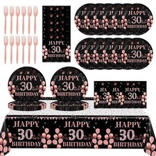Rose Gold 30th Birthday Party Tableware Set Serves 20 Women 61 Pack Set