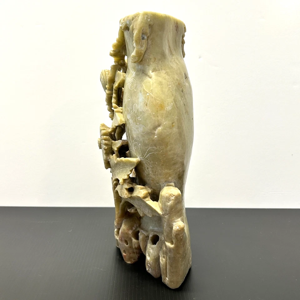 Jarrón doble florero chino vintage tallado a mano escultura Foto 4 de 4