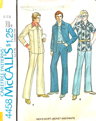 Camisa-chaqueta McCall's años 70 para hombre, patrón de pantalones 4458 talla 36 SIN CORTAR - Imagen 1 de 2