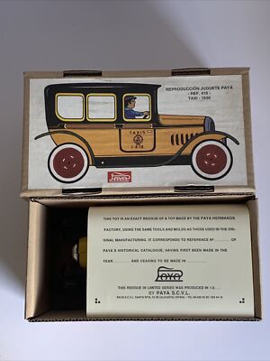 Reproduction PAYA 1930 Taxi Car Wind Up Tin Litho Toy with driver