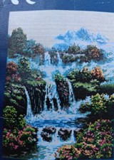 NEW Cross Stitch Kit 14.2" x 18.1" 36 cm x 46 cm Waterfall printed w/floss