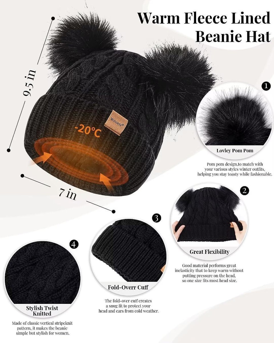 Winter Hat Scarf Glove Set for Women, Fleece Lined Beanie  display picture 3