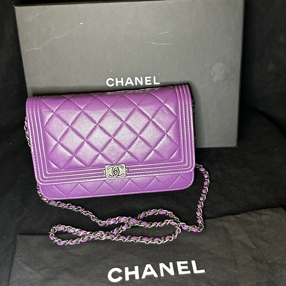 Authentic Chanel Pink Quilted Lambskin Leather Wallet on Chain Woc Messenger Bag