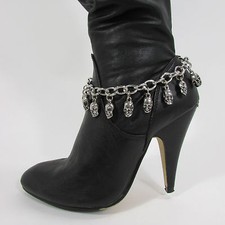 Women Fashion Boot Chain Bracelet Strap Silver Metal Shoe Mini Skull Punk Charm