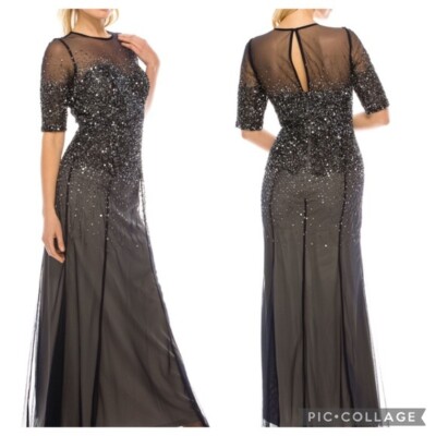 Adrianna Papell 3/4 sleeves sequins illusion Neckline dress | eBay Adrianna Papell 3/4 sleeves sequins illusion Neckline dress | eBay