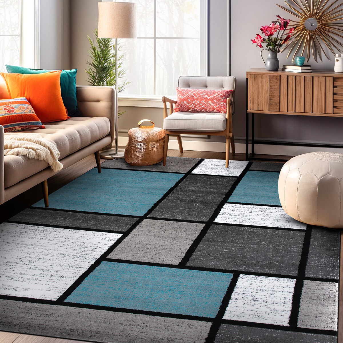 4'X6' Denim Blue Machine Woven Uv Treated Abstract Lines Indoor Outdoor Area Rug 4'X6' Denim Blue Machine Woven Uv Treated Abstract Lines Indoor Outdoor Area Rug