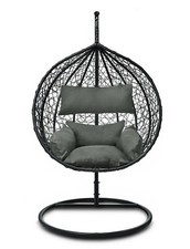 Luxus Hängesessel Schaukel Korb Polyrattan mit Gestell Sitzkissen XXL RATTAN