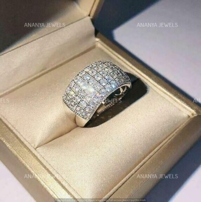 Real 925 Sterling Silver 2.00 Ct Round Cut Moissanite Cluster Wedding Band Ring