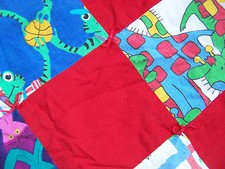 Baby QUILT Handmade 45"x 32" Crib size blanket wall hanging RED PRIMARY COLORS