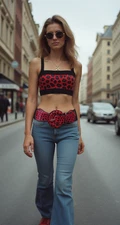 Women Hip High Waist Red Stretch Belt Animal Print Cheetah Buckle Leopard M L