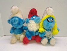 Vintage Peyo Wallace Berrie Papa Smurf  Smurfette 7" Plush Stuffed Animal 1980s