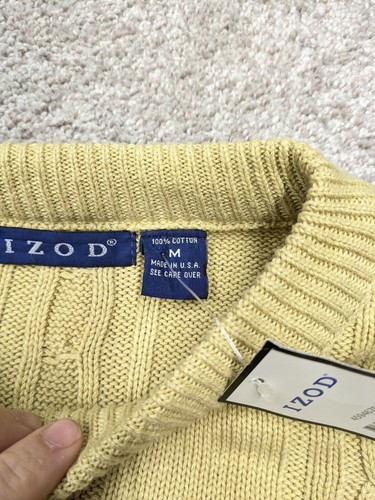 Vintage Deadstock IZOD USA MADE Sweater Mens Medium Cable Knit Tan Creme NWT NOS - Picture 5 of 7