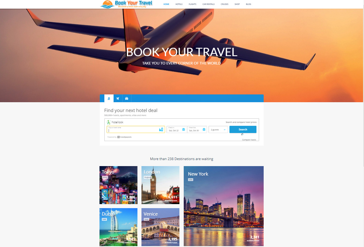 Travel And Hotel Booking Affiliate Website / Free Installation / Hosting / Setup