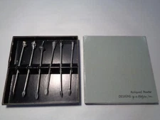 Designs By Metzke, Inc. 6 Antiqued Pewter Seashell Cocktail Forks 5" Long w/Box!