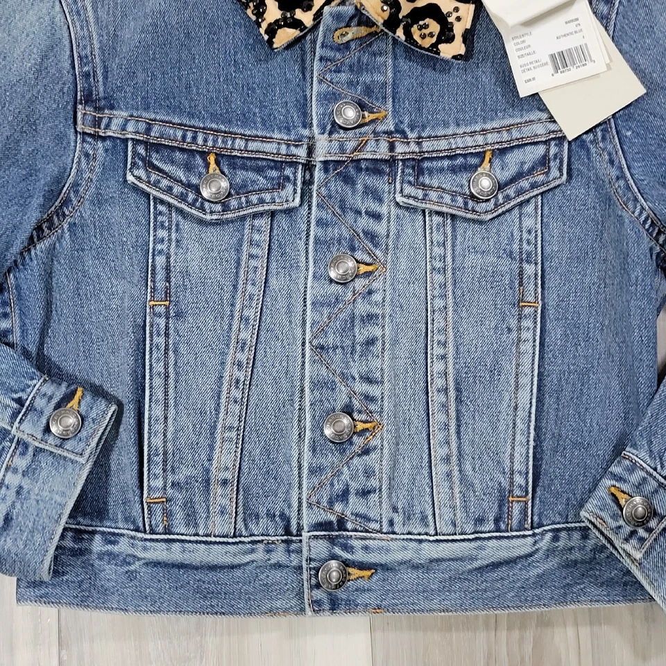 Chaqueta Denim Marc by Marc Jacobs Mujer 4 Auténtica Azul Estampado Animal Cuello Nueva Foto 3 de 4