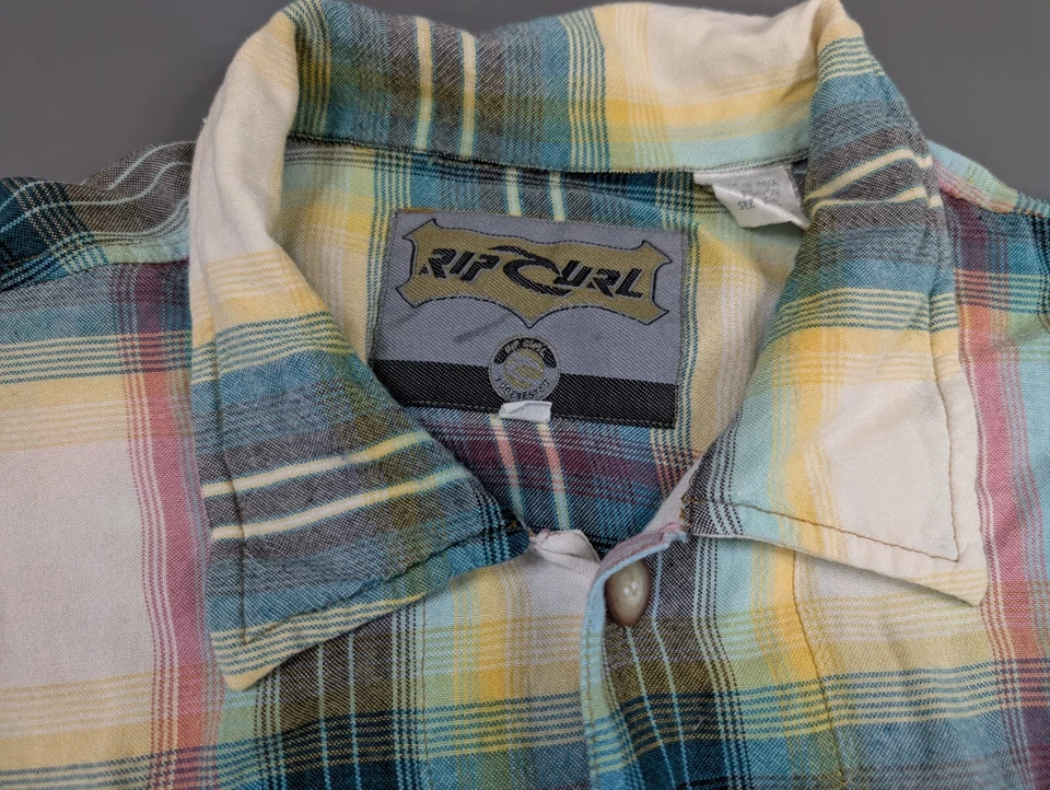 Rip Curl Y2K Button Up Shirt Mens Extra Large Green Check Plaid Ryon Strech - Image 3 of 4