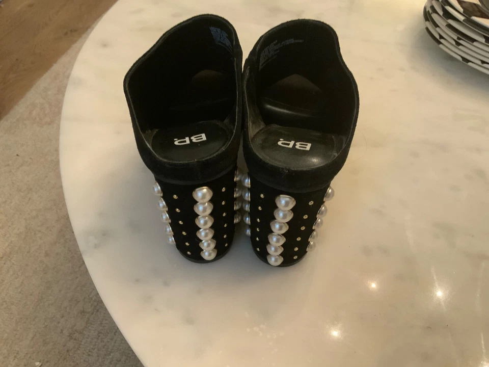 Nordstrom BP Negro Gamuza Perla Tacón Slides Mujer’s Talla 9 Foto 3 de 4