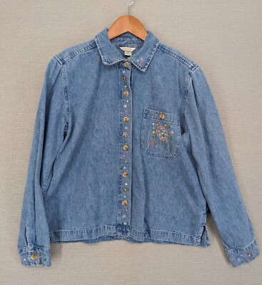 Christopher Banks Shirt Medium Blue Denim Embroidery Turtle Starfish -0325D105