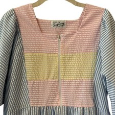 Styled By Saybury Seersucker Striped Maxi House Dress Size Large Half Zip