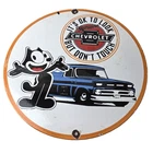 Vintage Chevrolet Sign - Felix Dont Touch Automobile Gas Pump Porcelain Sign