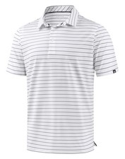 Mens Golf Shirt Dry Fit Moisture Wicking Performance Short Sleeve Striped Pol...