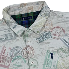William Murray Polo Shirt Mens XL White All Over Print Golf Performance Stretch