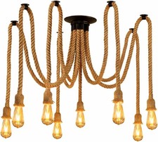 Industrial Rope Spider Pendant Ceiling Light Hemp Rope Multiple Hanging Lamp