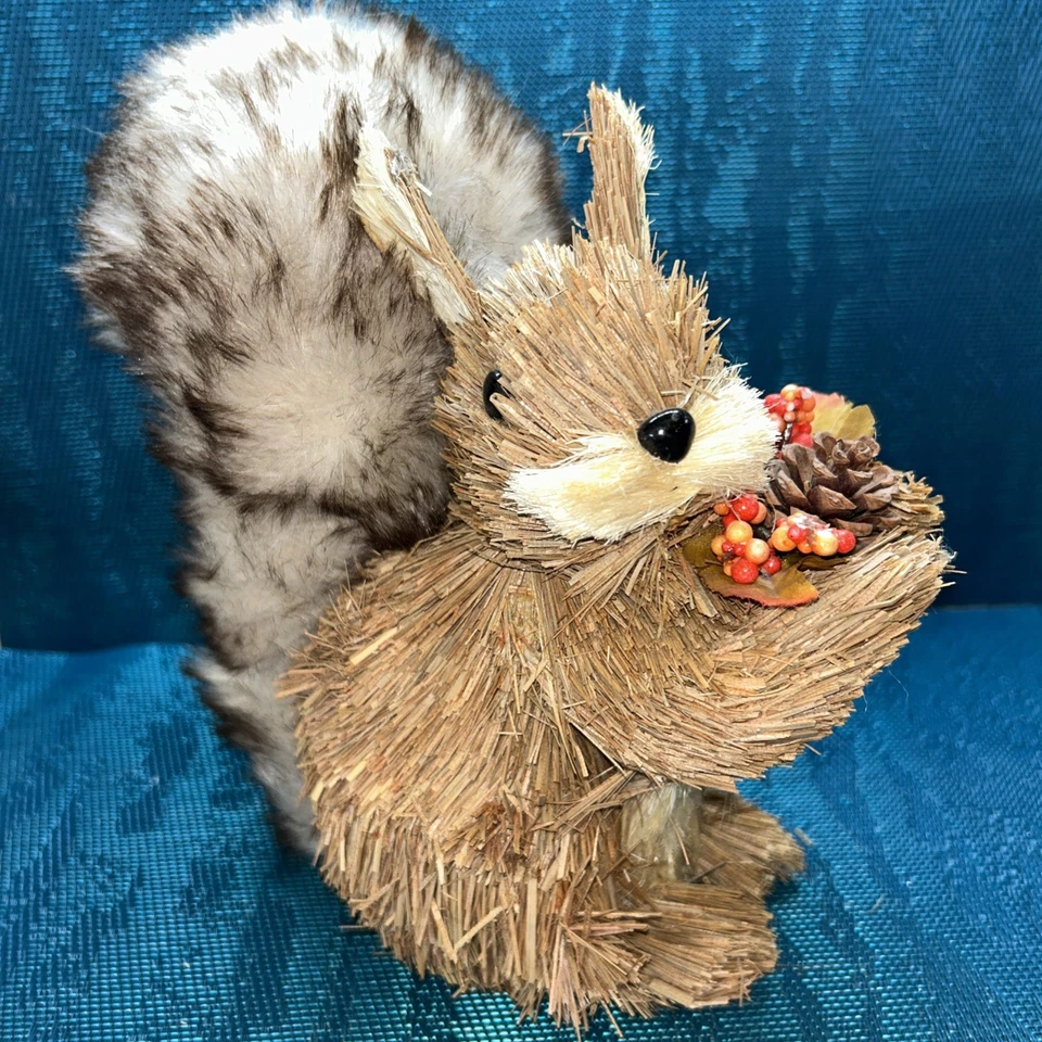 Nordstrom Straw & Faux Fur Decorative Woodland Animal Squirrel - Image 2 of 4
