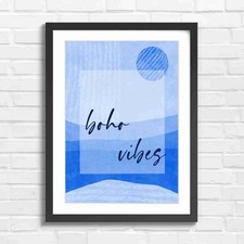 Boho Vibes Abstract Text Composition Blue Framed Wall Art Print Large Picture