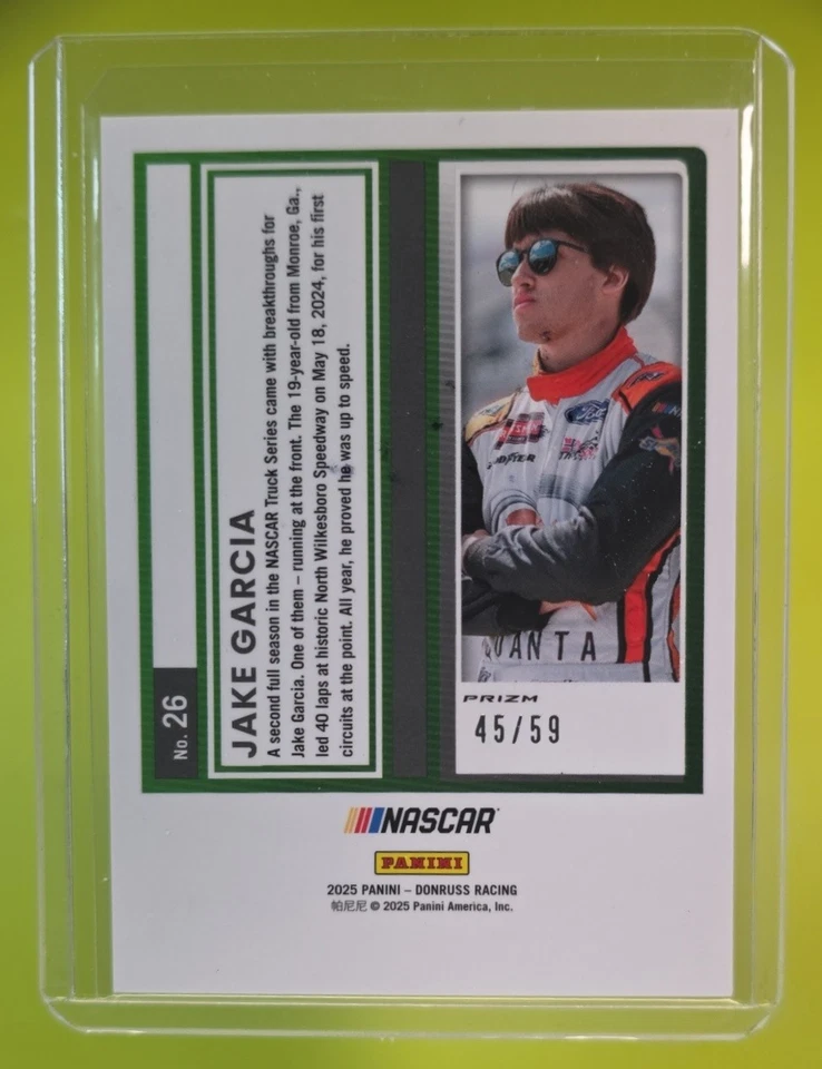 2025 Panini Racing Donruss NASCAR Jake Garcia Optic Purple Velocity /59 #26 - Image 2 of 4