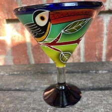Large Margarita Glass Hand Blown Hand Painted Glass Hecho En Mexico 7” GORGEOUS