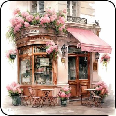 Corner PAris cafe Set Of 4 Coasters Holiday Table Gift   Floral Flowers Art
