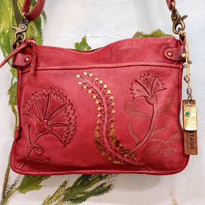 Art N` Vintage Soft Red Leather Vintage Art Deco Design Made in ITALY - Handbag