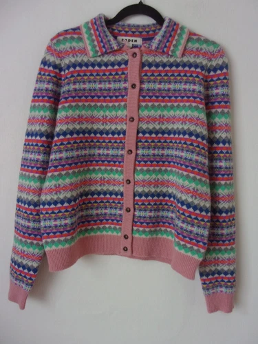 New Boden Edie Fair Isle Knitted Shirt Pink Heritage Cardigan Size: M