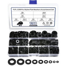 1200 Pcs Nylon Flat Washers for Screws 1200 Washers, Black 