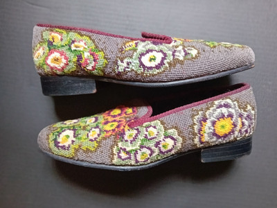 EHRMAN Kaffe Fassett AURICULA HAUSSCHUHE DAMEN selten UK 5,5 GOBELIN NADELSPITZE