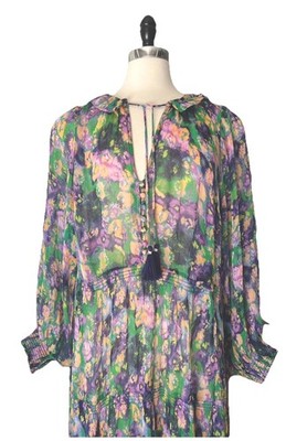 Anthropologie Marais Dress XL Chiffon Purple Green Boho Ruffle Maxi Balloon 