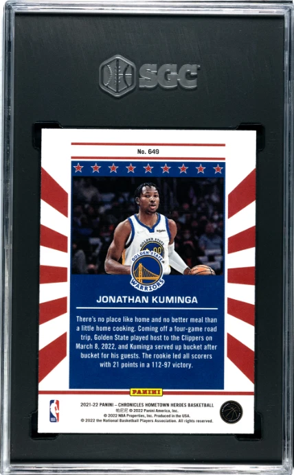 2021-22 Panini Chronicles #649 Jonathan Kuminga Hometown Heroes Rookie SGC 10 - Image 2 of 2