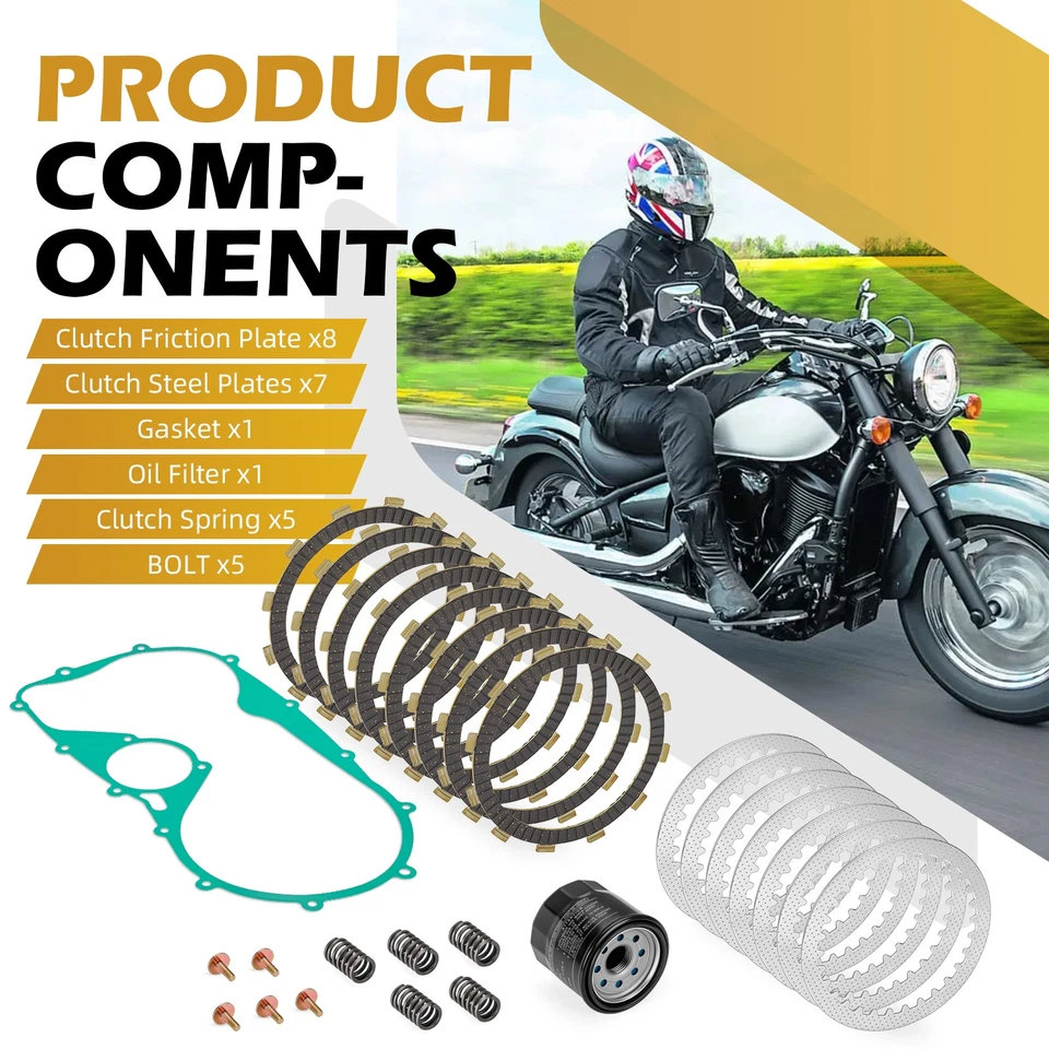 Filtro de aceite de junta de placas de fricción de embrague para Kawasaki Vulcan 900 VN900B VN900D/C Foto 2 de 4