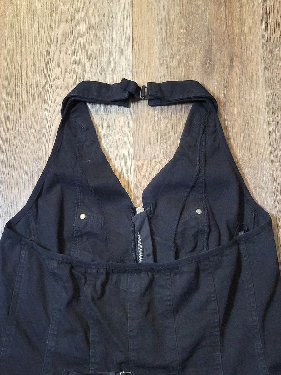 Tripp NYC Halter Top Womens Sz 2 Zip Front Adjustable Neck Waist Studded Goth