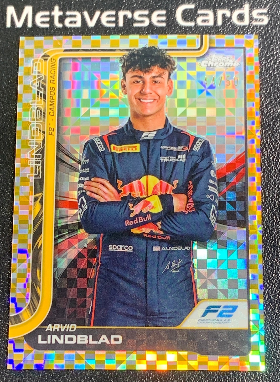 2025 Topps Chrome Formula 1 F2 Base Gold Checker Flag #23 Arvid Lindblad 44/50