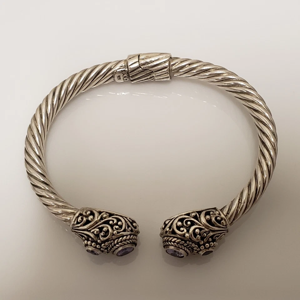 Brazalete Brazalete Torcido Sarda Bali Plata Esterlina Estrella Lavanda Topacio Místico 7" Foto 3 de 4