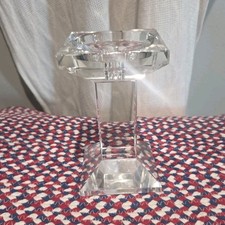6" Clear Glass Pedestal Candlestick Holder for Taper Candles, very heavy