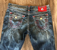 True Religion Ricky Relaxed Straight Jeans Red Stitching Mens 40x32 Style 100768
