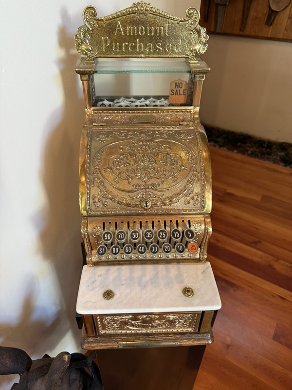 Fully restored working Polished Brass National Cash Register 313 with key /mint