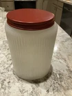 Vintage Milk Glass Jar With Red Lid