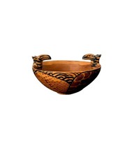 African Vintage Wooden Carved Giraffe Bowl Hand Painted