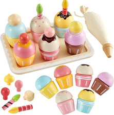 HERSITY Wooden Cupcakes Toys Pretend Play Food Desserts Kids Baking Set, Kitchen